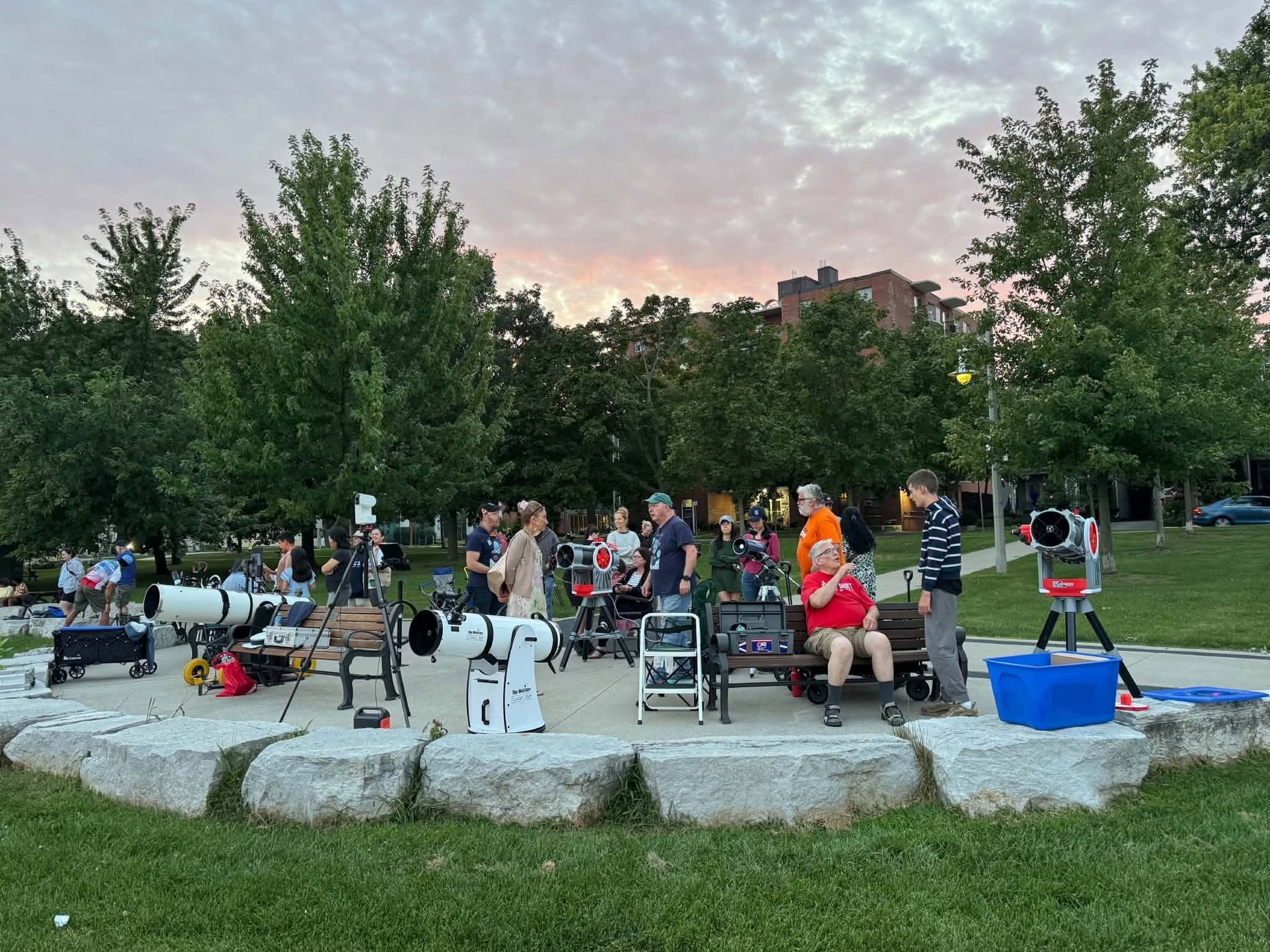 Bronte Astronomer community members with telescopes outdoors